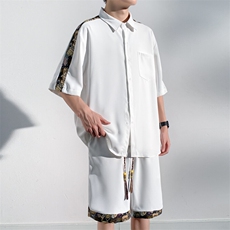 1小熊短袖衬衫男+短裤大码M-5XL套装92%聚酯纤维8%氨纶TZ77058P70，男装休闲套装，星座226-2
