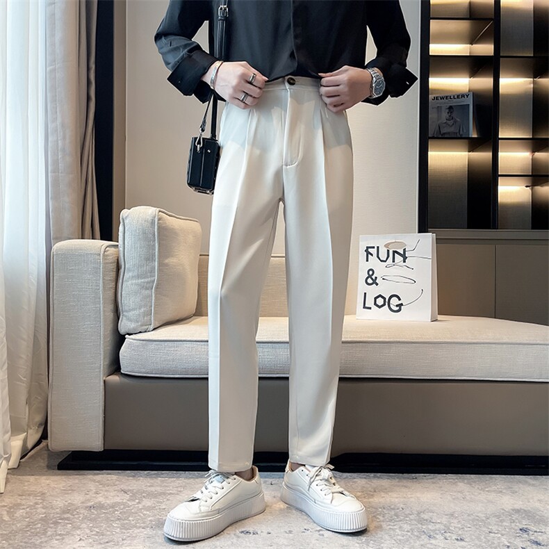 ins轻熟风男士穿搭休闲裤抗皱直筒西裤男长裤杏K03BP55，男装西裤，电商D325