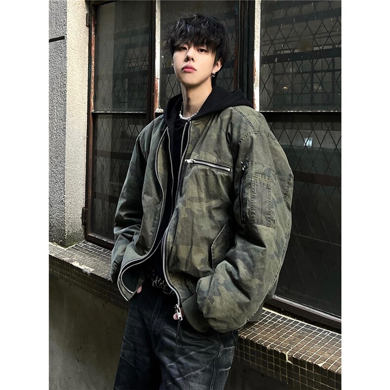 美式迷彩棉服男款冬季夹克连帽假两件棒球服外套MF04-P108,男装夹克,星座208-5