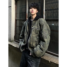 美式迷彩棉服男款冬季夹克连帽假两件棒球服外套MF04-P108，男装夹克，星座208-5