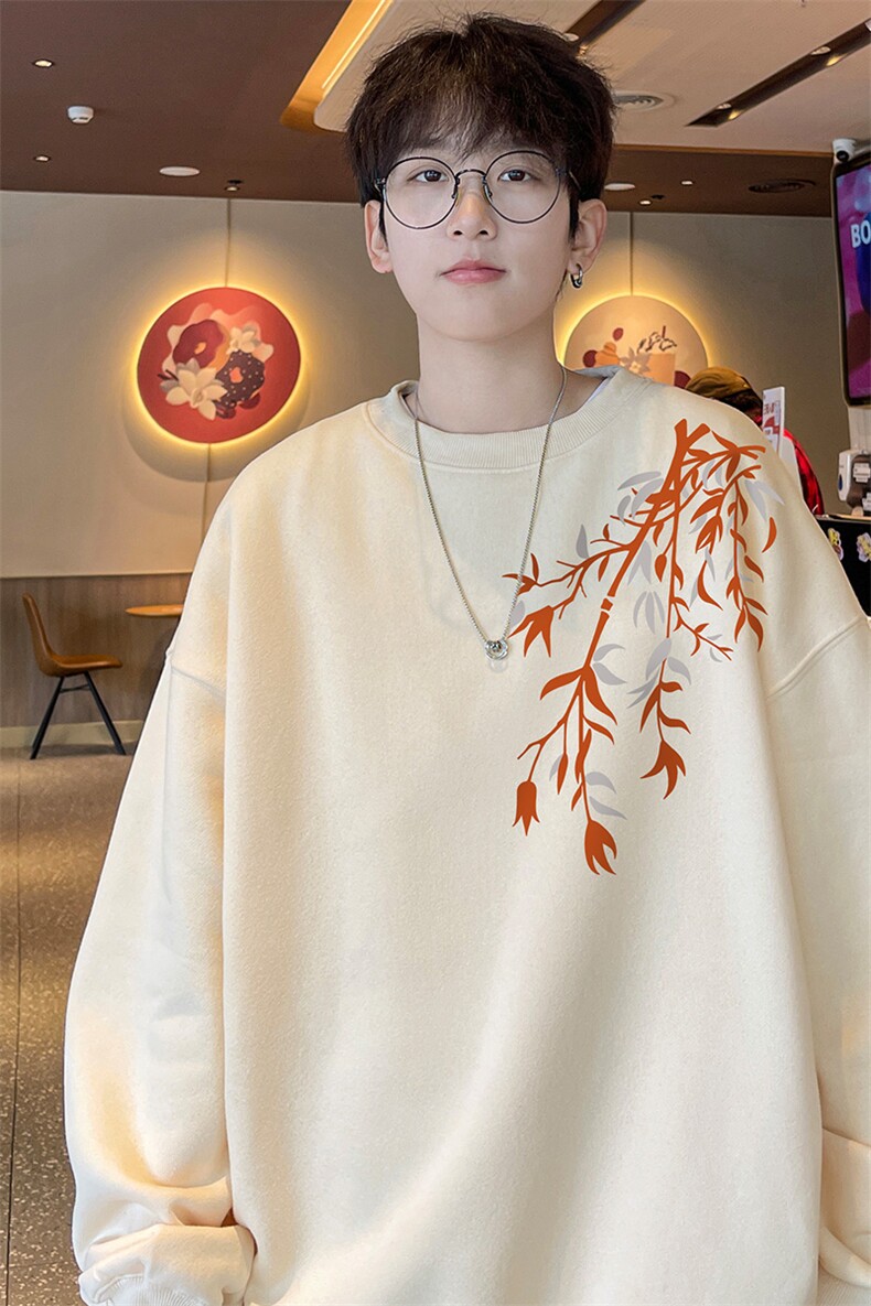 新中式卫衣男款春秋季2025新款国潮竹子印花宽松圆领oversize上衣,男装卫衣,电商B371