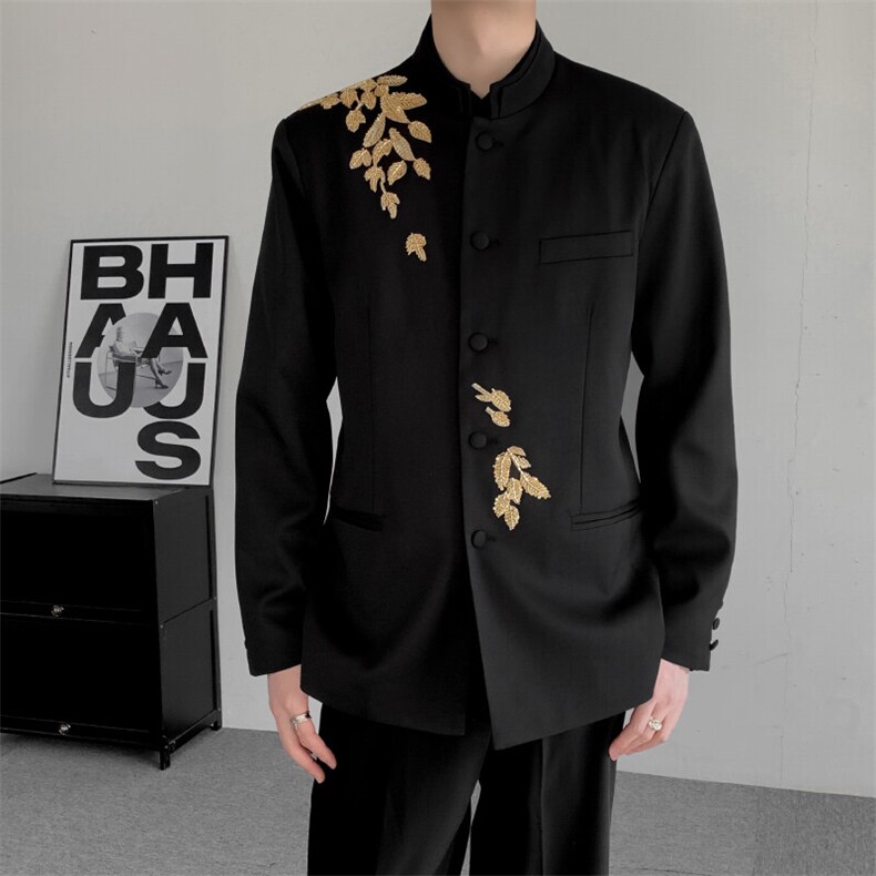 春装新中式立领重工手工穿珠中山装男装改良休闲夹克西服外套潮,男装夹克,星座909