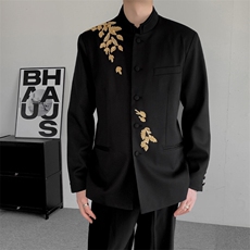 春装新中式立领重工手工穿珠中山装男装改良休闲夹克西服外套潮，男装夹克，星座909