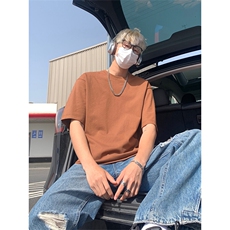 美式高街短袖t恤男生夏季薄款基础款情侣潮牌宽松大码五分袖上衣，男装T恤，电商A007
