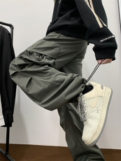 休闲裤子男潮牌痞帅高街褶皱工装休闲冲锋裤1001-1-AK887-P40，男装工装外套，星座1001-1