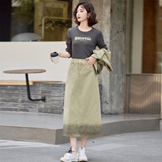 粉色渐变色牛仔上衣套装女春秋2025新款韩系甜美减龄半身裙两件套，女装套装/套裙，慕依路