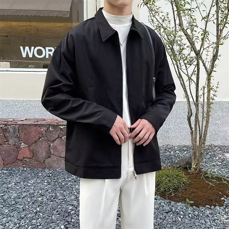 外套男2025春秋韩版轻熟风男装宽松短款纯色翻领休闲夹克潮牌褂子,男装夹克,星座516A