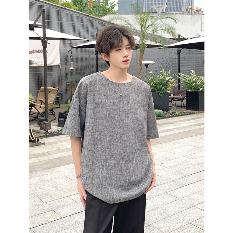 现货夏季纯色亚麻潮宽松新中式大码棉麻短袖男MT08-特P25控48,男装T恤,星座205-5