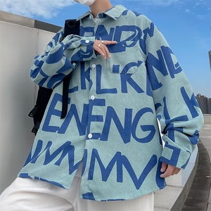 长袖衬衫男港风日系韩版潮流帅气灯芯绒衬衣KC325P37图片
