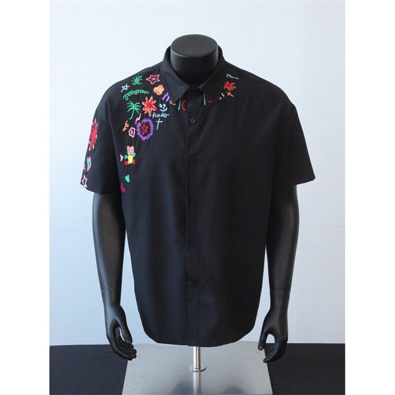 现货！刺绣卡通涂鸦衬衫休闲短袖抖音得物可送样XC80038-特批35,男装T恤,电商A061