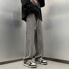2024黑灰色牛仔裤男潮牌高街直筒宽松休闲长裤子1801特P40，男装牛仔裤，电商A178