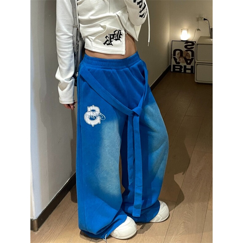 美式复古慵懒松弛宽松竖条纹百搭直筒裤男女休闲宽松阔腿拖地裤,男装休闲裤,星座506A