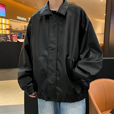 秋季翻领pu皮拼接机车服夹克男款美式潮牌宽松皮衣M3322-P68，男装皮衣，星座1109-3
