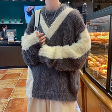美式小众设计感毛衣男女高级假两件慵懒风长毛针织衫55644-p65，男装针织衫/毛衣，星座1008-1