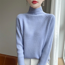 25秋冬一线成衣100%纯羊毛衫女半高领坑条针织毛衣宽松打底羊绒衫，女装羊毛衫，片语羊绒