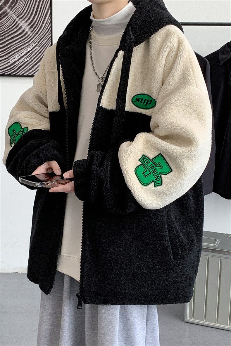 羊羔毛加厚棉衣外套男冬季新款港风棉袄撞色连帽棉服M66加厚-P98,男装棉衣,电商A320A