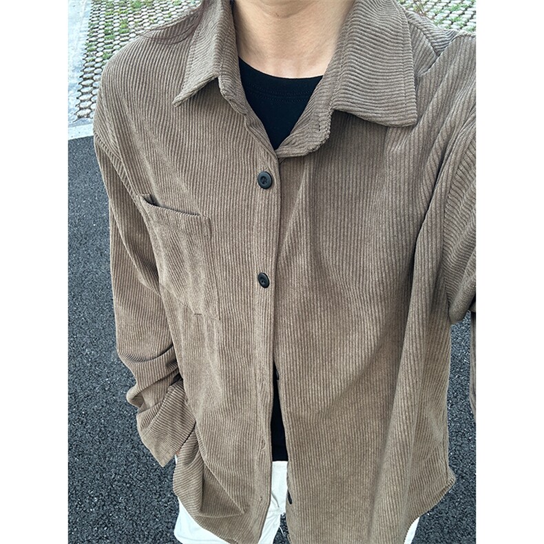 军绿色灯芯绒衬衫男长袖秋季古着vintage衬衣cleanfit叠穿外套,男装衬衫,星座301C-5