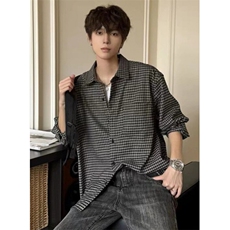 复古春夏季休闲格纹通勤长袖衬衫男百搭宽松复古慵懒衬衣CS388，男装衬衫，星座1116A（原606A-3）