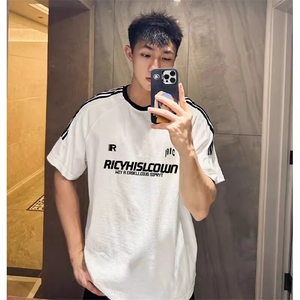 夏季美式高街重磅纯棉三条杠织带撞色男女短袖T恤ZD651-特P30图片