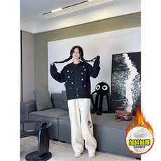 冬季美式刺绣羊羔毛棉裤男女情侣加绒加厚保暖宽松休闲阔腿长裤子，男装棉衣，电商A443