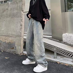 美式字母印花牛仔裤ins潮宽松直筒坠感休闲hiphop裤子男N1210-P43图片