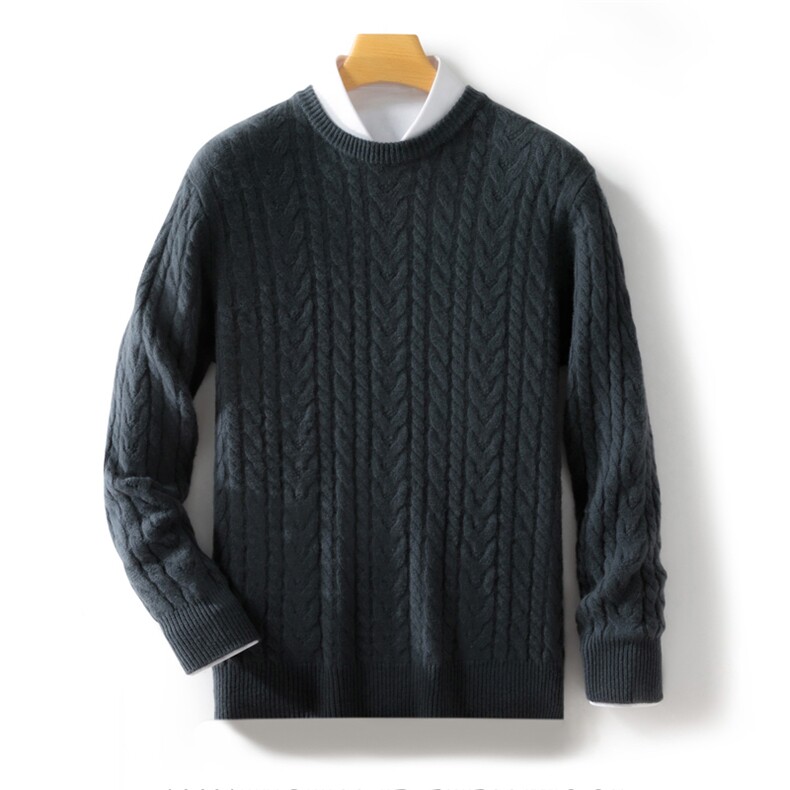 2024年秋冬季澳洲羊毛加厚圆领大扭花羊毛衫，男装羊毛衫，忠诺羊绒