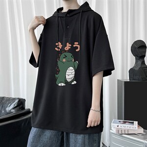 LD54037-P45 连帽短袖t恤男大码胖子带帽五分袖中袖图片