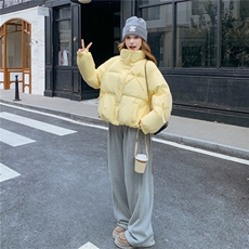 奶黄色短款羽绒服女2025新款冬季白鸭绒小个子立领休闲面包服保暖，女装羽绒服，2C218