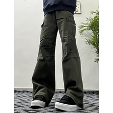 GZK112LL-特P55cleanfit军绿色工装裤男款宽松直筒阔腿裤，男装休闲裤，星座1007（原301D）