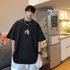 ！24夏季新款宽松大码港风rh短袖麂皮绒T恤TJ2368-特p19，男装T恤，星座508（原C305）