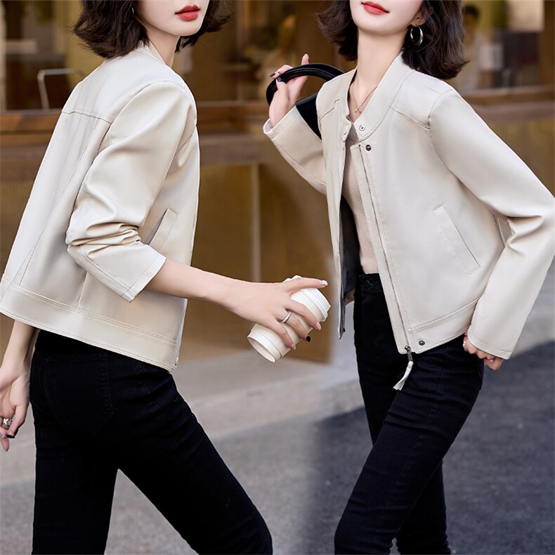 现货立领拉链长袖小个子短款海宁仿绵羊皮皮衣外套女2024年秋季，女装皮衣，江南女神