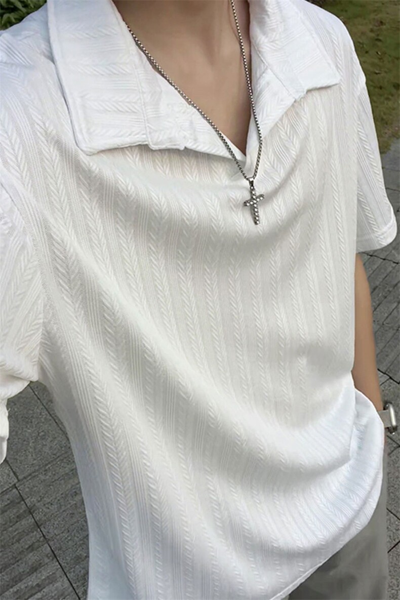 白色麦穗纹肌理感polo衫男款夏季高级感冰丝短袖T3687-特价P25,男装T恤,电商A007