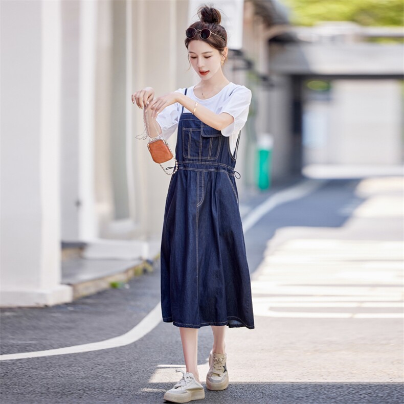 欧货休闲高级牛仔裙背带裤潮2024夏新款女减龄宽松显瘦吊带裙套装,女装套装/套裙,慧尚依恋