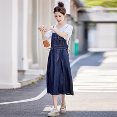 欧货休闲高级牛仔裙背带裤潮2024夏新款女减龄宽松显瘦吊带裙套装，女装套装/套裙，慧尚依恋