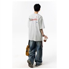 1506/QF5180/P33手写花卉刺绣短袖T恤男女款美式宽松防晒t，男装防晒衣，星座1506