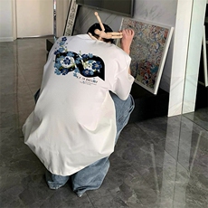 万针全刺绣解构设计260克重磅双纱纯棉高品质美式高街短袖T恤特39，男装T恤，电商A486-1