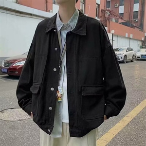 1506/QY80170/P45春秋黑色工装牛仔帅气男士秋季休闲百搭男装外套图片