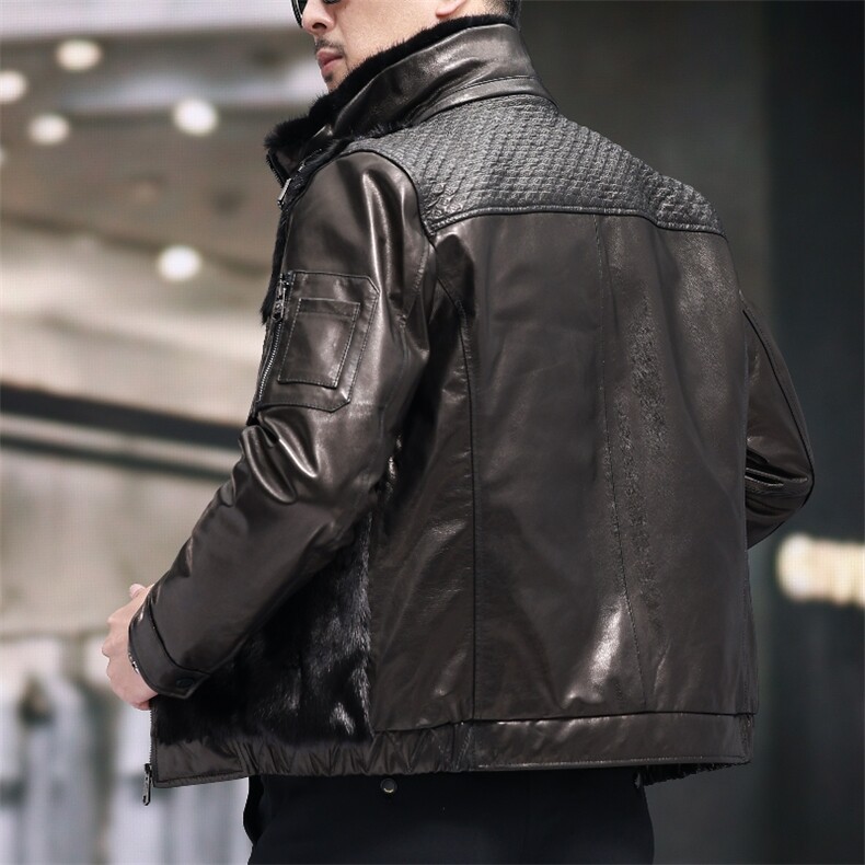 BIJ901冬季新款海宁真皮羽绒服男山羊皮夹克翻领时尚男装机车皮衣,男装皮衣,电商B360