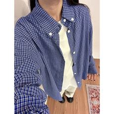 美式复古慵懒宽松蓝格子衬衫女男春秋季新休闲长袖衬衣CS46，男装衬衫，星座1116A（原606A-3）