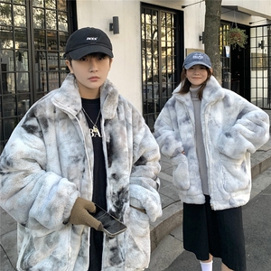 1港风情侣羊羔毛棉衣男宽松潮扎染毛绒外套男YG7503P128控168图片