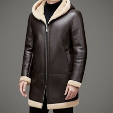 MJ-889冬季海宁男式羊毛皮草男连帽仿皮毛一体修身颗粒绒风衣P318，男装风衣，电商B360