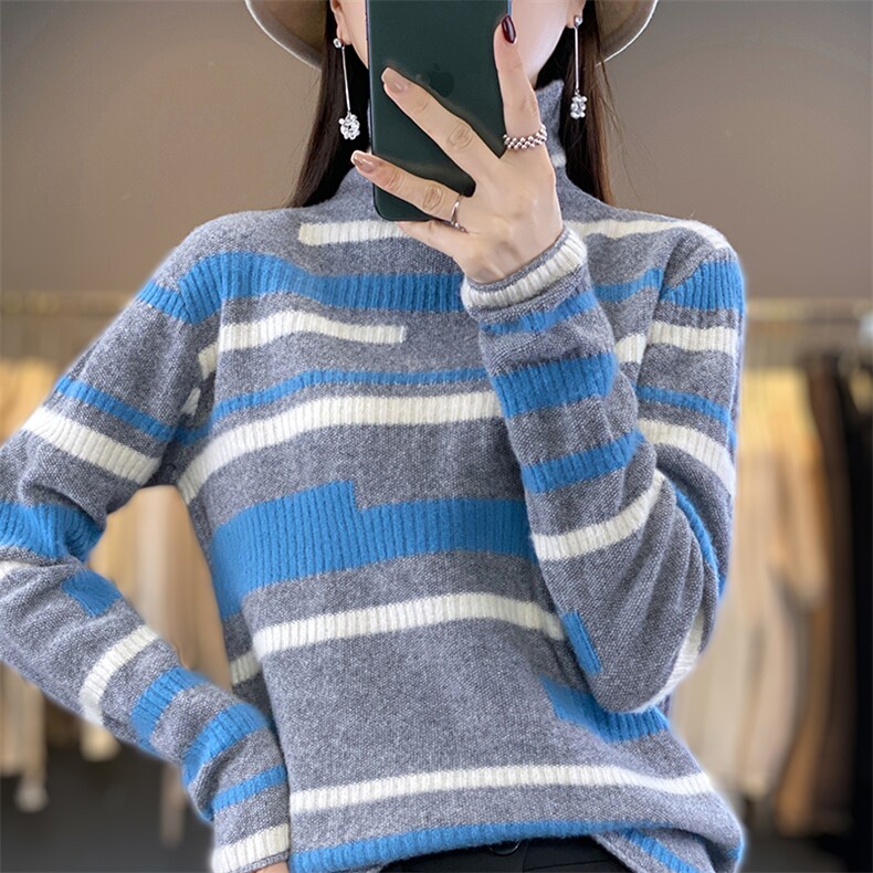 高领羊毛衫女薄款2024秋冬新款宽松大码套头长袖内搭打底衫,女装羊毛衫,蒙特羊绒
