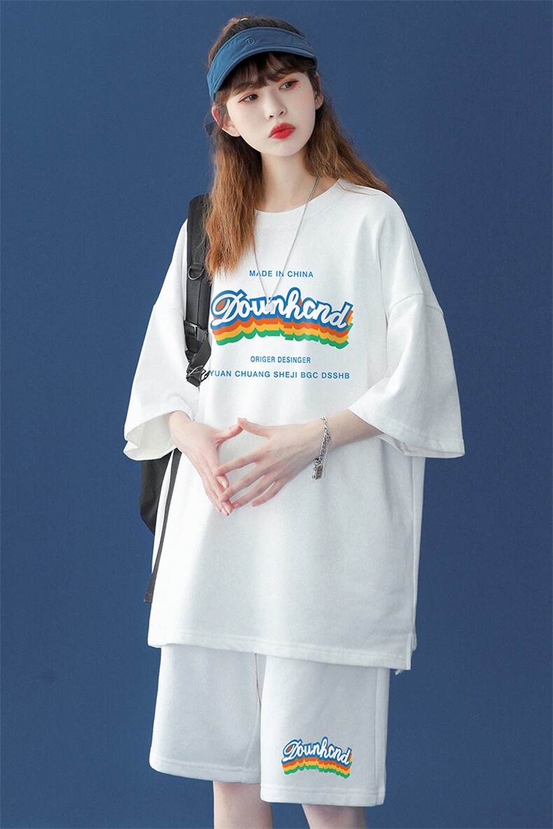 中性2023夏季新款潮流字母印花圆领短袖T恤套装TZ12P50控68,男装休闲套装,A247A