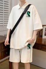 夏季港风短袖POLO衫运动休闲套装男潮情侣T恤短裤两件套6631-P60，男装Polo衫，电商A441-1