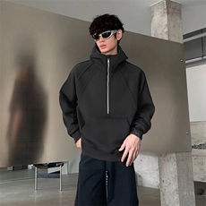 抖音得物二开美式重磅宽松结构拉链设计防风高领连帽卫衣外套W76，男装卫衣，电商A486-1