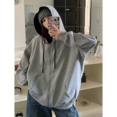 抖音得物二开美式高街重磅结构双层撞色连帽卫衣开衫外套W116，男装卫衣，电商A486