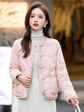 时尚立领绣花羽绒服女2025冬季新中式宽松洋气短款90白鸭绒外套，女装羽绒服，伊航服饰