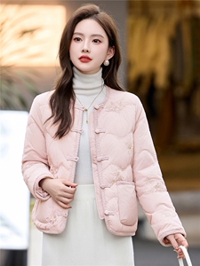 时尚立领绣花羽绒服女2025冬季新中式宽松洋气短款90白鸭绒外套图片