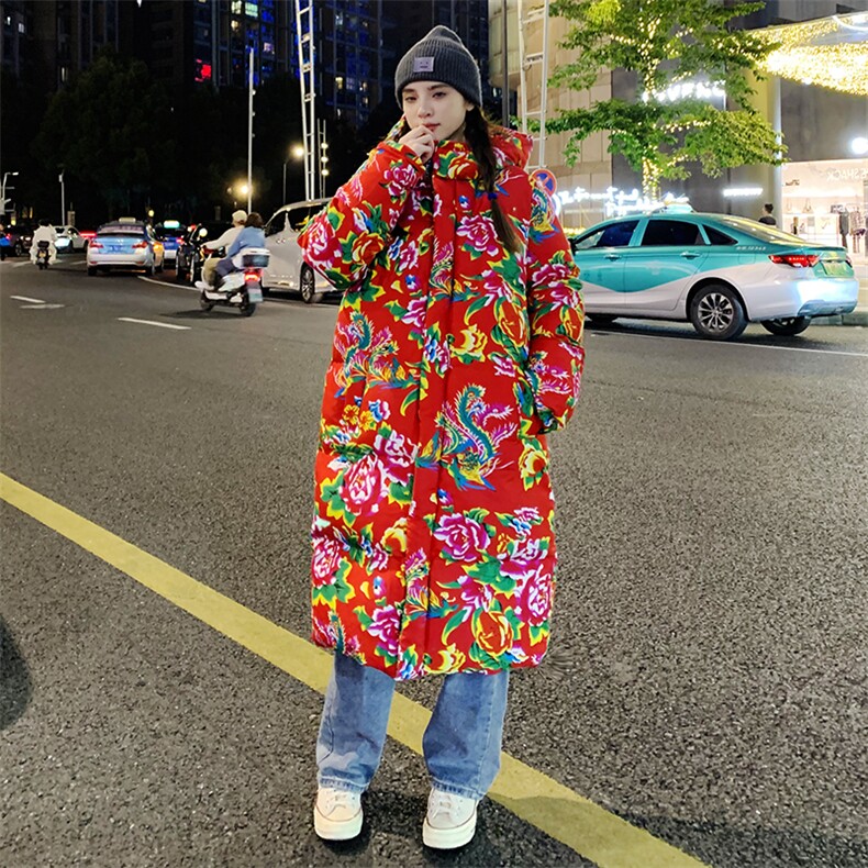 A5长款棉衣外套东北大花风汉服男女宽松保暖防寒连帽棉袄情侣,男装棉衣,星座115A(原星座507）