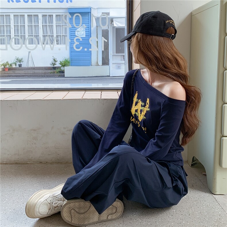 设计感露肩工装套装女2025秋季新款时尚洋气减龄显瘦阔腿裤两件套,女装套装/套裙,2C218